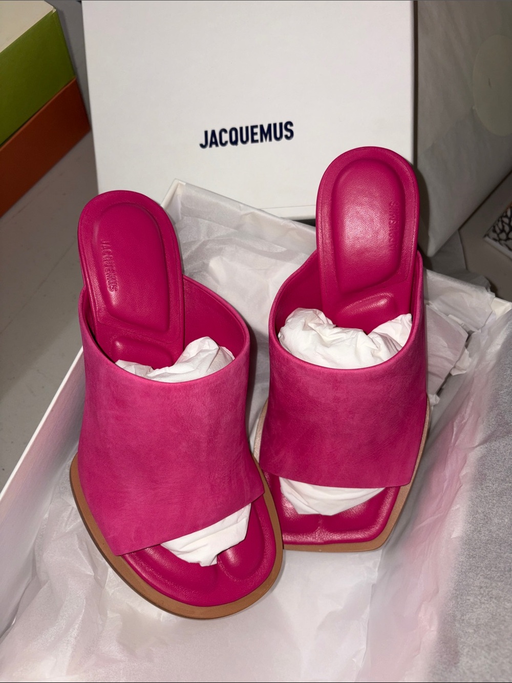 Jacquemus Hot Pink Suede Slide Mules